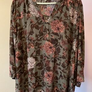 Maurices Gray and Pink Floral Blouse